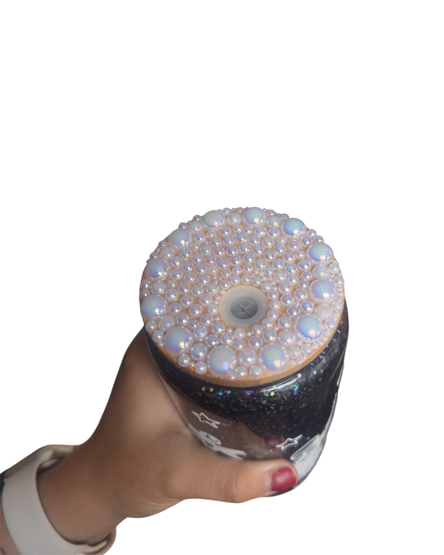 NBC Black Glitter 20oz Snowglobe Glass with Rhinestone Lid