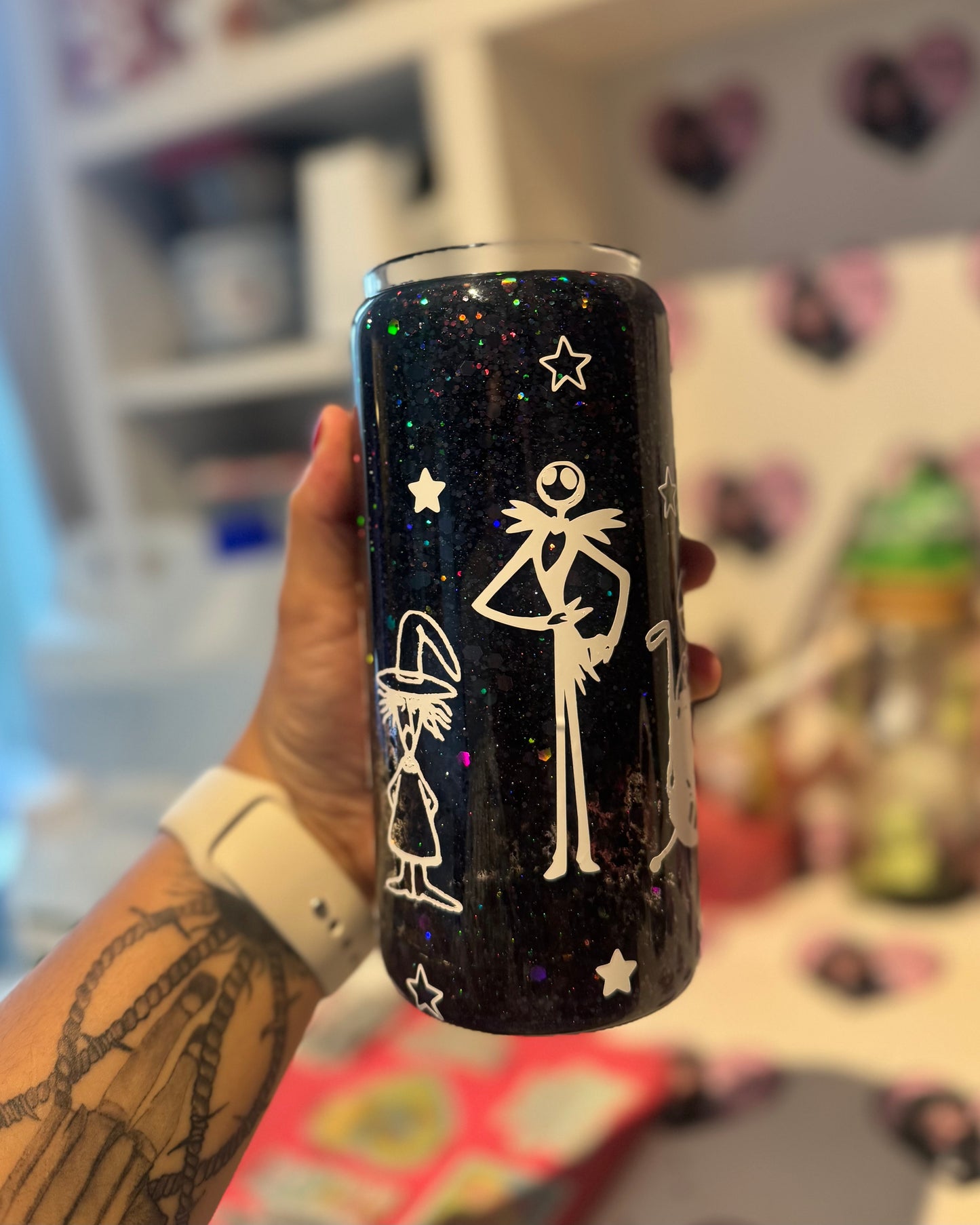 NBC Black Glitter 20oz Snowglobe Glass with Rhinestone Lid