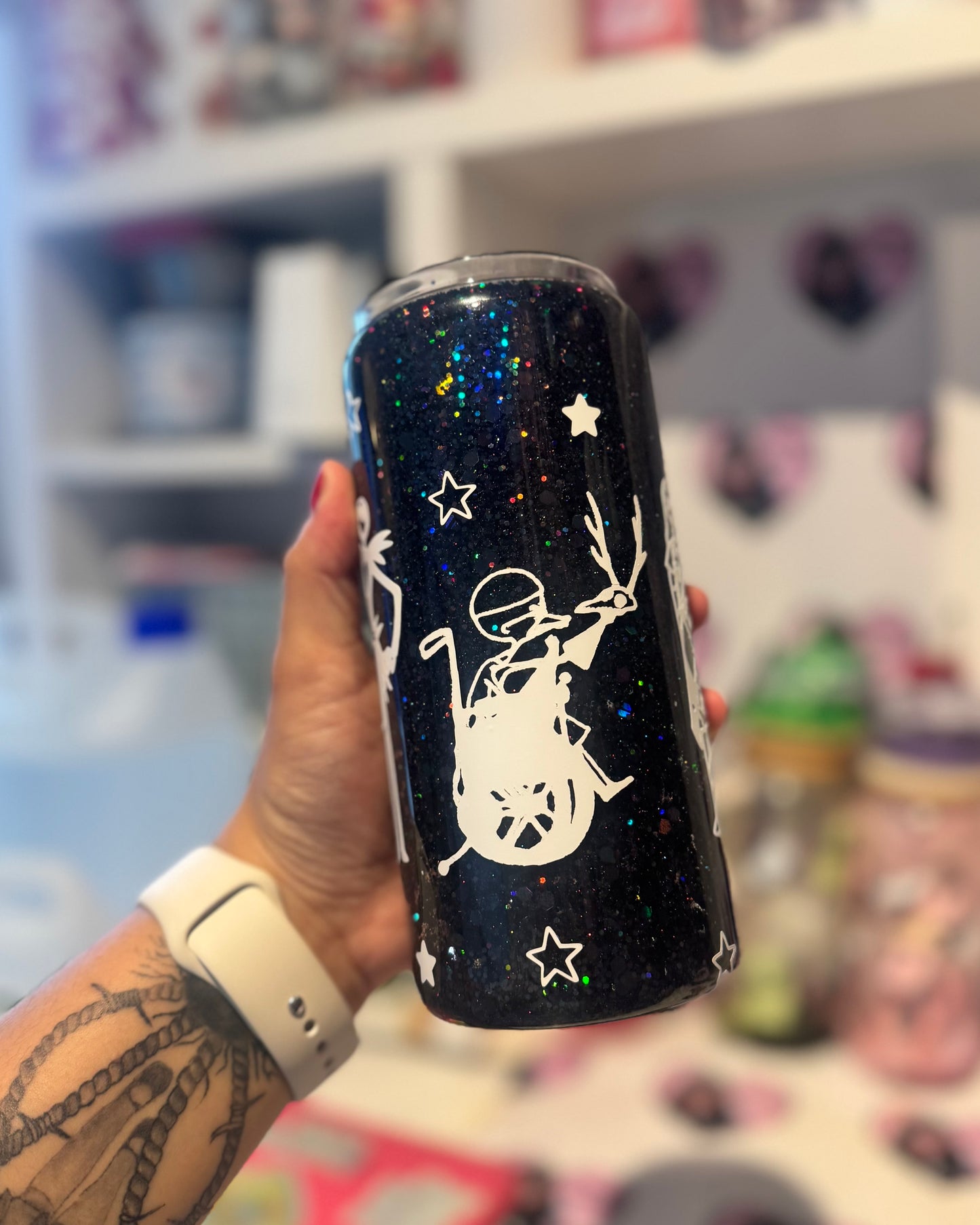 NBC Black Glitter 20oz Snowglobe Glass with Rhinestone Lid