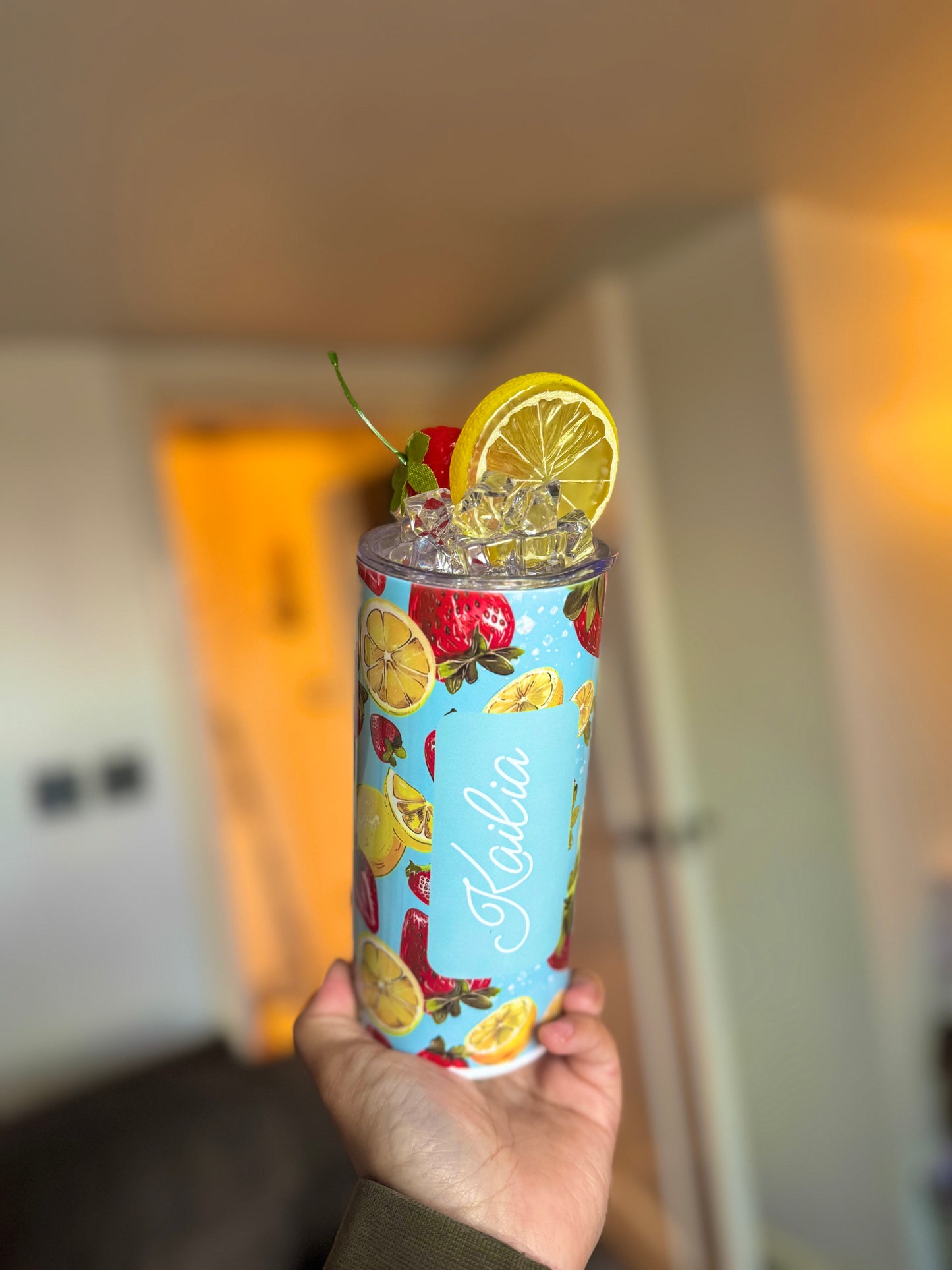 Strawberry & Lemon Decorated Lid 15oz Tumbler