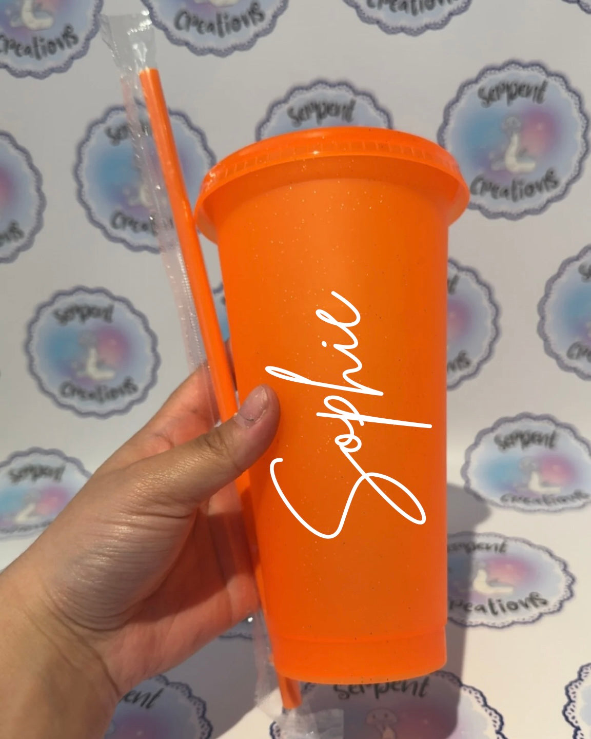 Orange Glittery 24oz Cold Cup