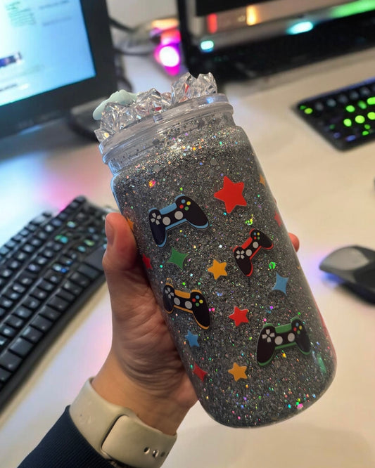 Drink Sleep Game Repeat 16oz Glitter Snowglobe