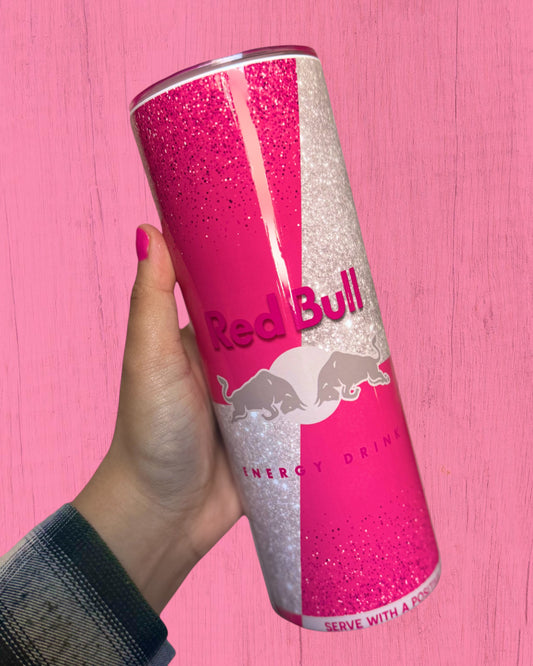 Pink & Silver Redbull 20oz Tumbler - Add a name