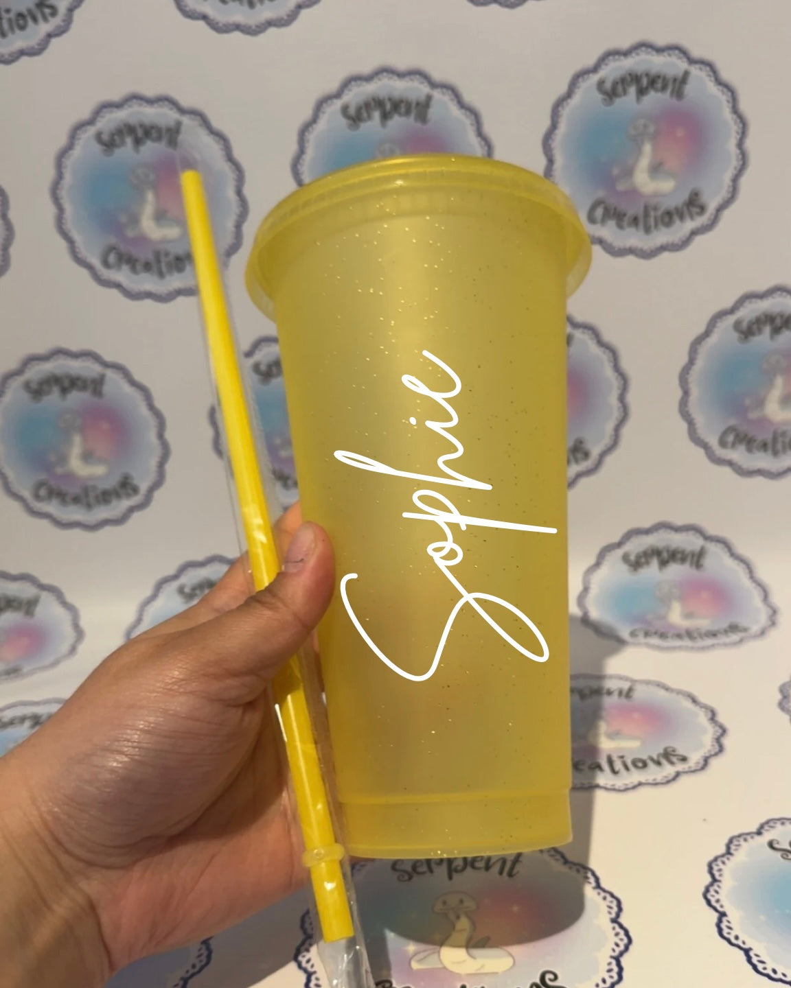 Yellow Glittery 24oz Cold Cup