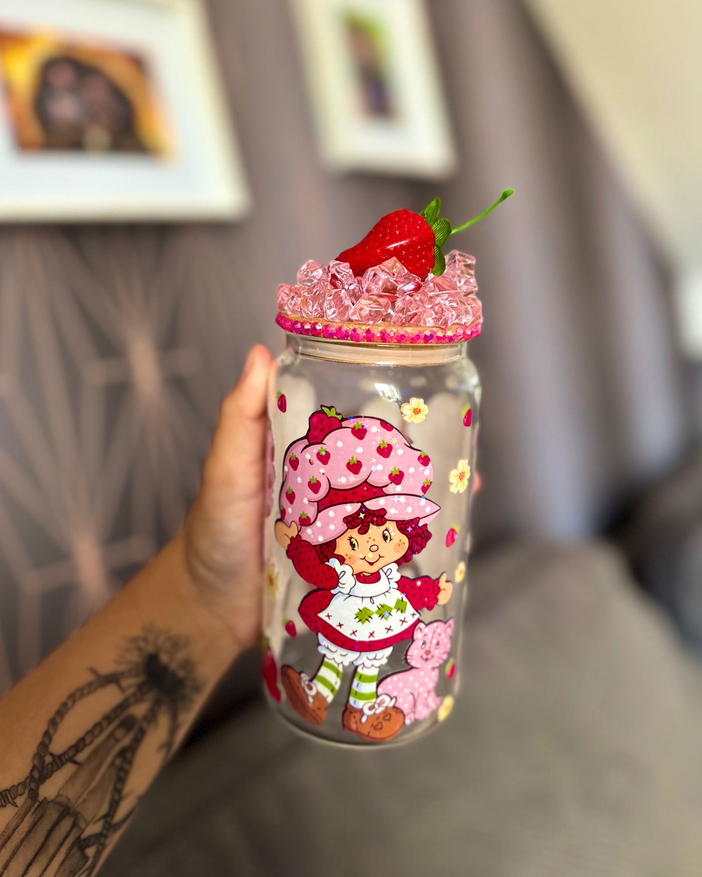 Strawberry Shortcake 16oz Libbey Glass with Decorated Lid