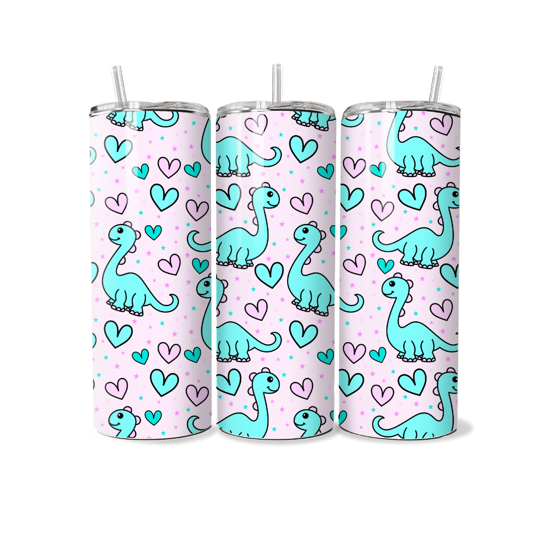 Blue Dino With Hearts 20oz Tumbler