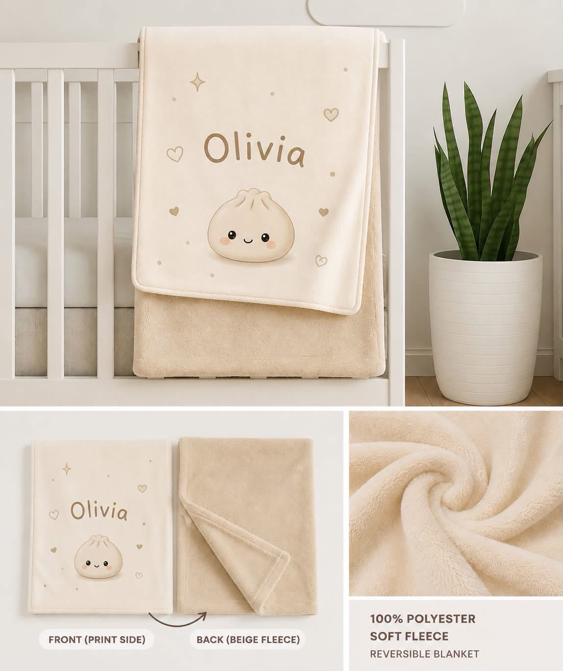 Custom Beige/White Reversible Soft Blanket