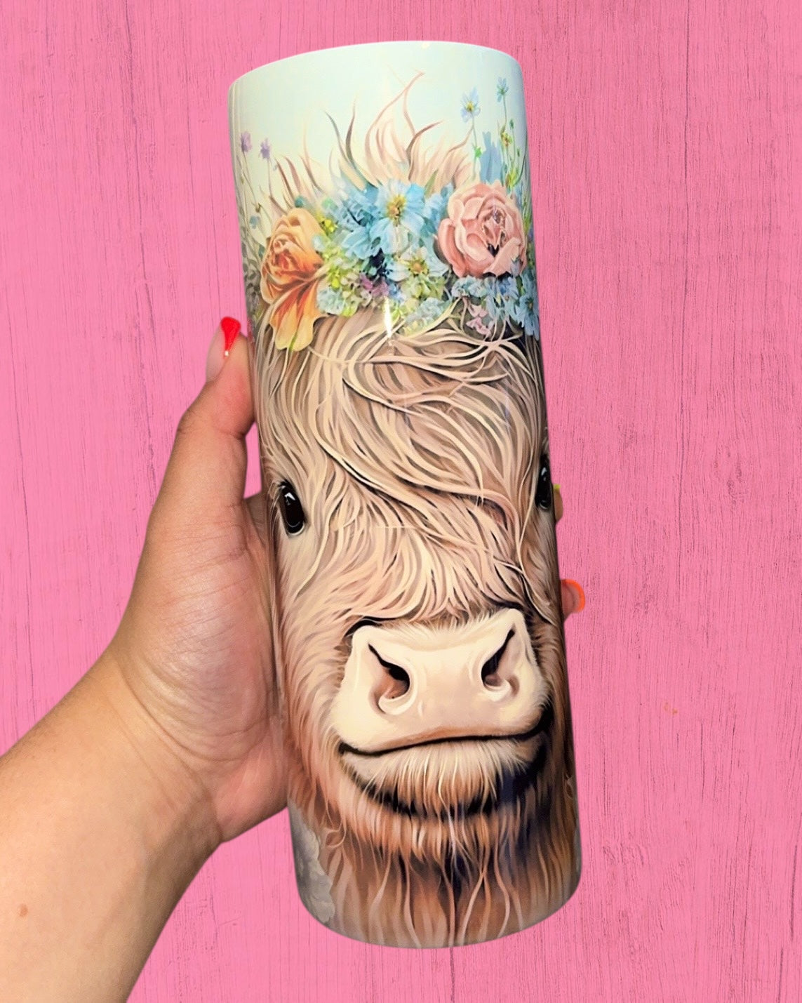 Flower Highland Cow 20oz Tumbler