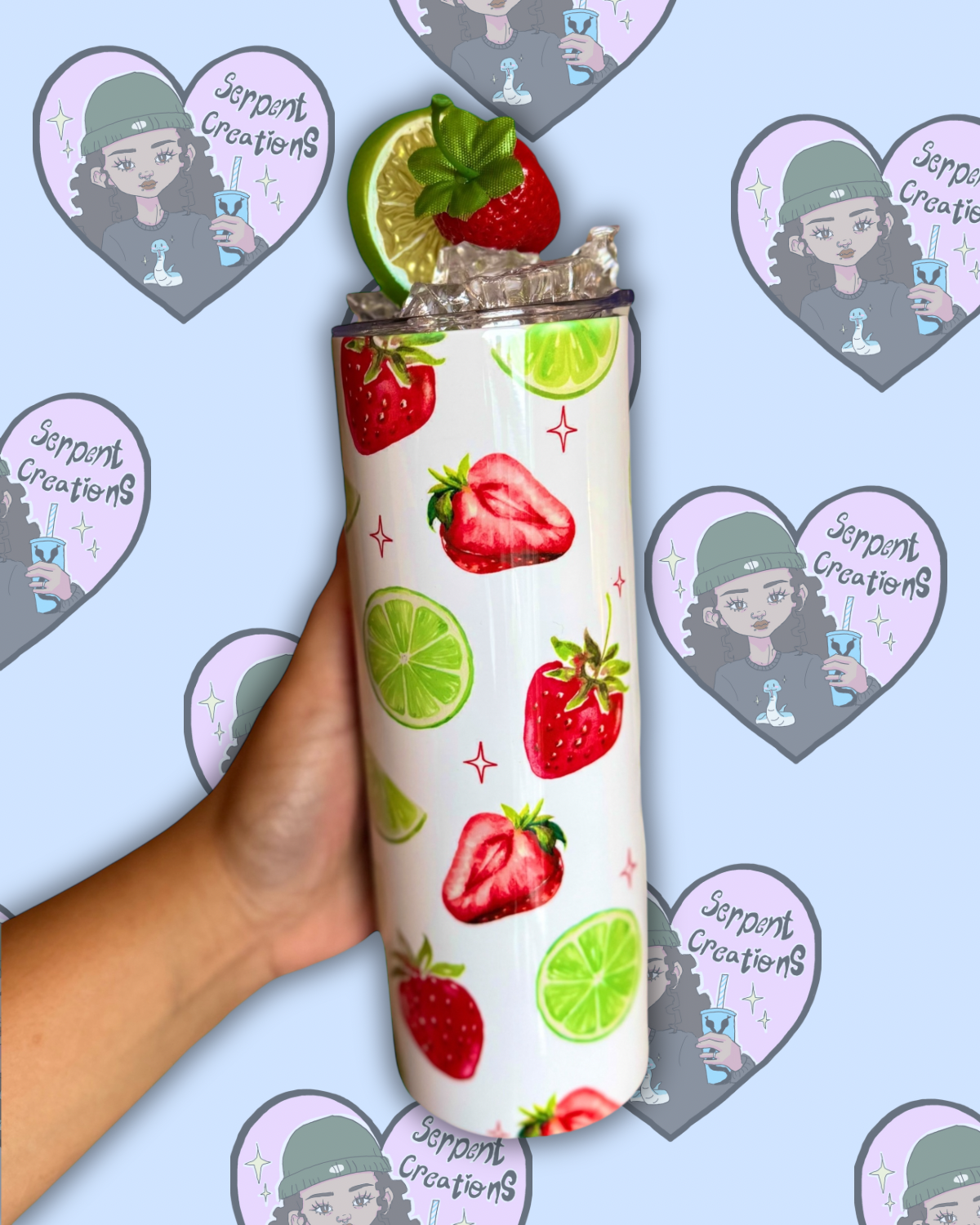 Strawberry & Lime 20oz Tumbler with Decorated Lid