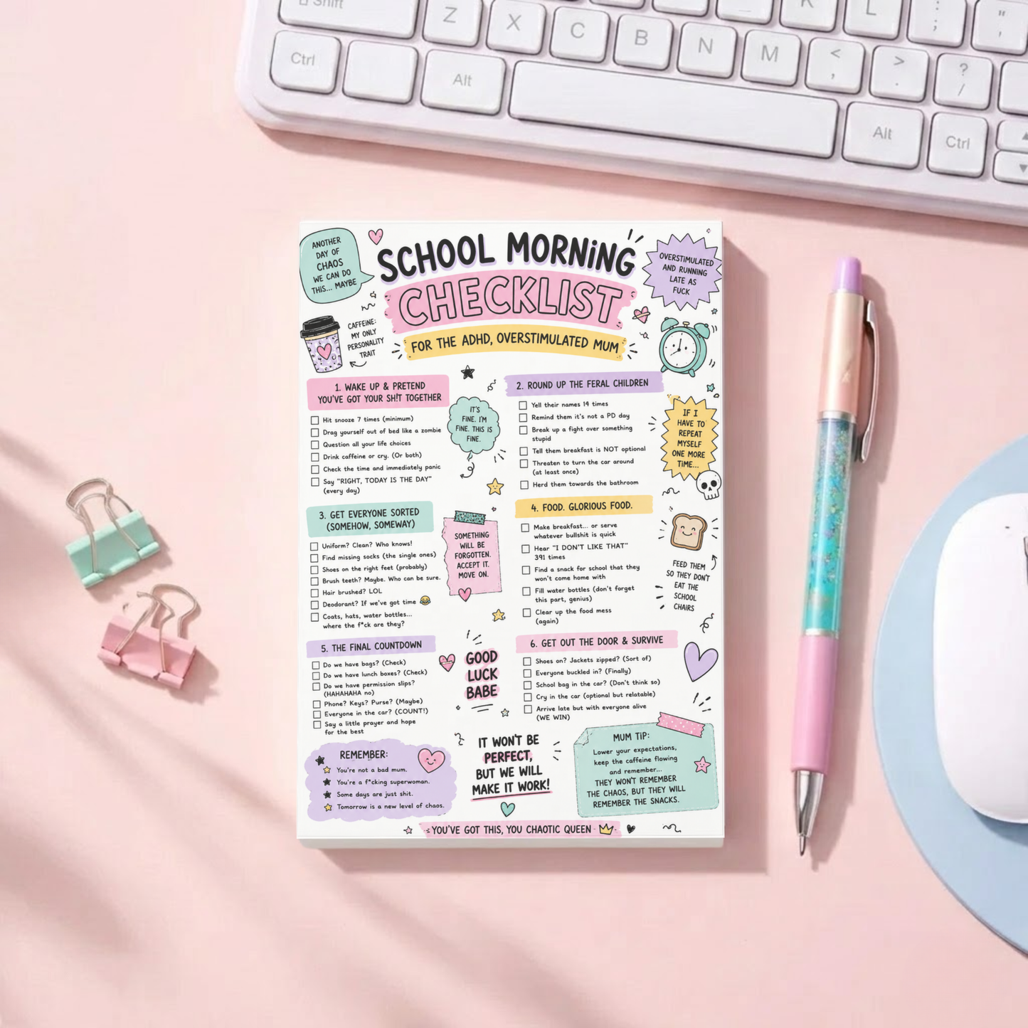 School Morning Checklist A5 Notepad