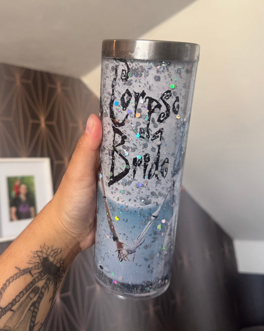 Corpse Bride Silver Glitter Snowglobe 20oz Tumbler