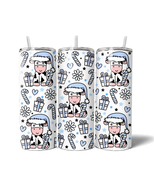 Blue Christmas Cow 20oz Tumbler