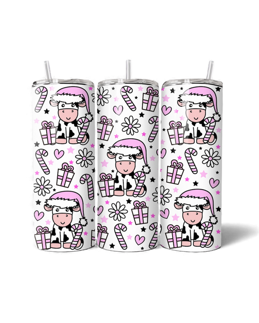 Pink Christmas Cow 20oz Tumbler