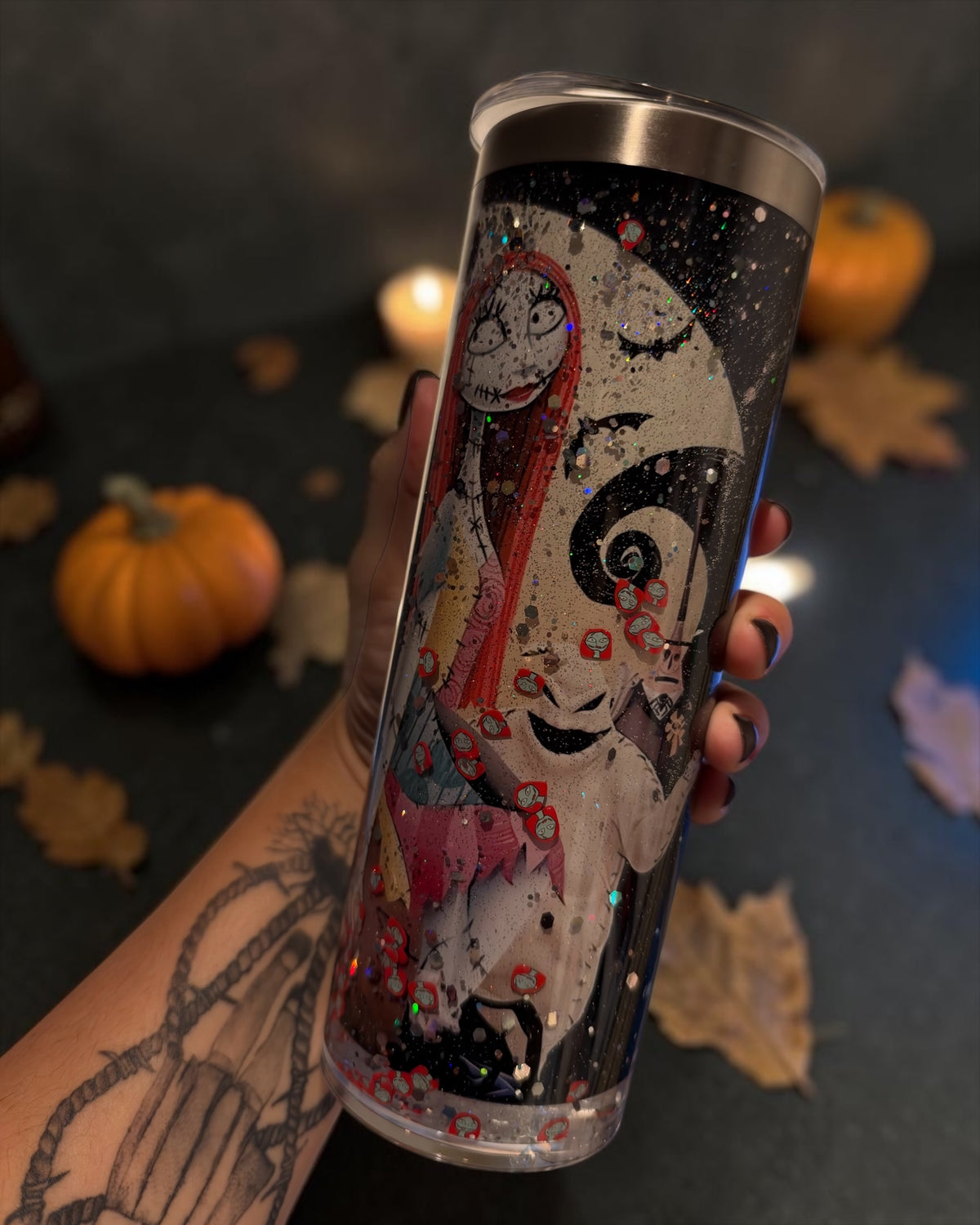 NBC Glitter & Sally Clay Pieces 20oz Snowglobe Tumbler