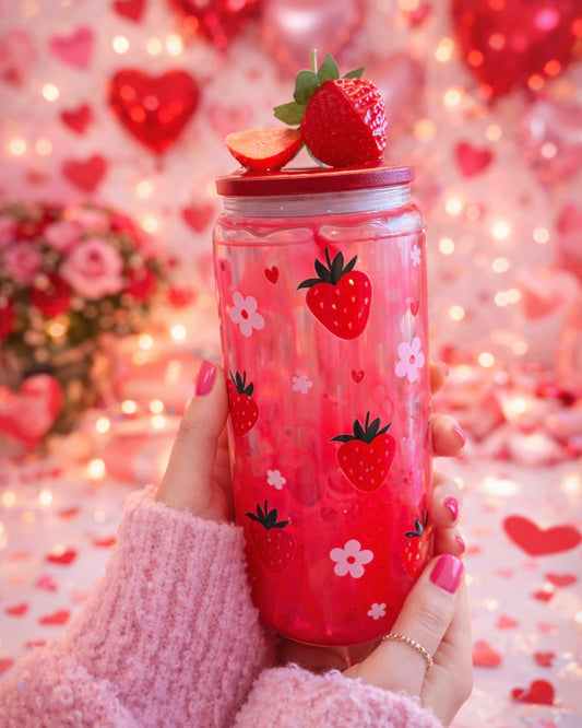 Strawberry Heart 20oz Snowglobe Glass