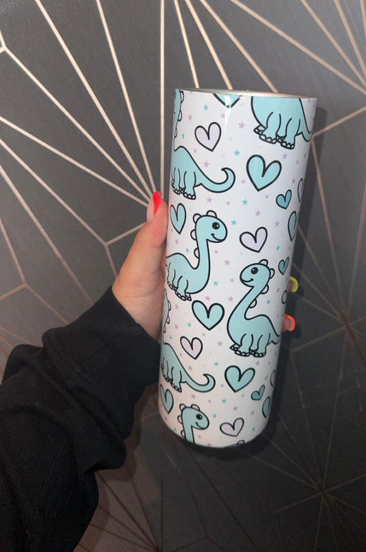 Blue Dino With Hearts 20oz Tumbler