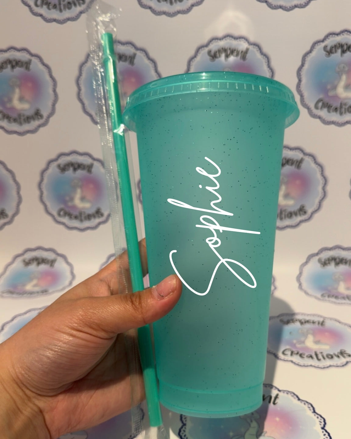 Teal Glittery 24oz Cold Cup