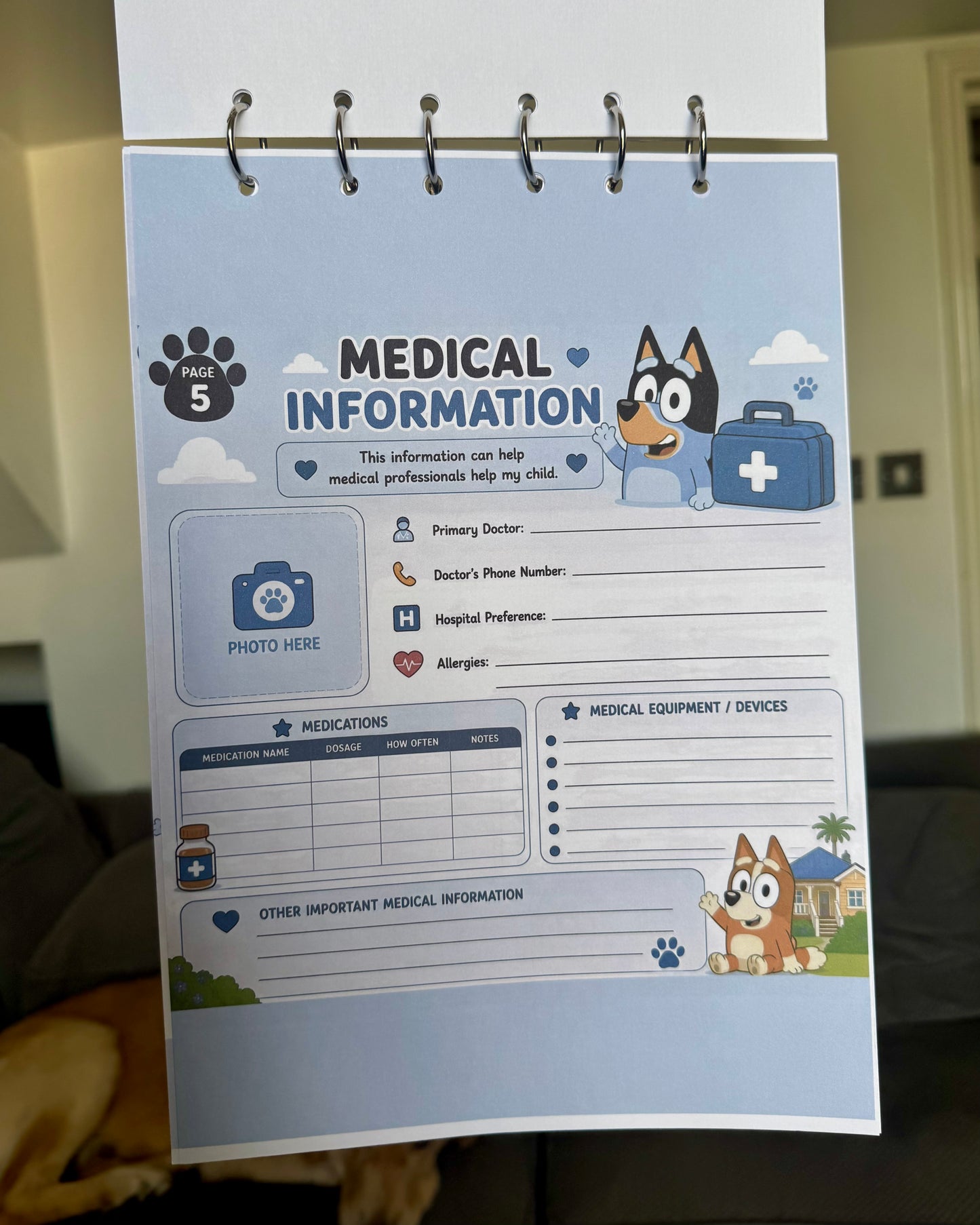 Personalised Bluey A4 Emergency Binder