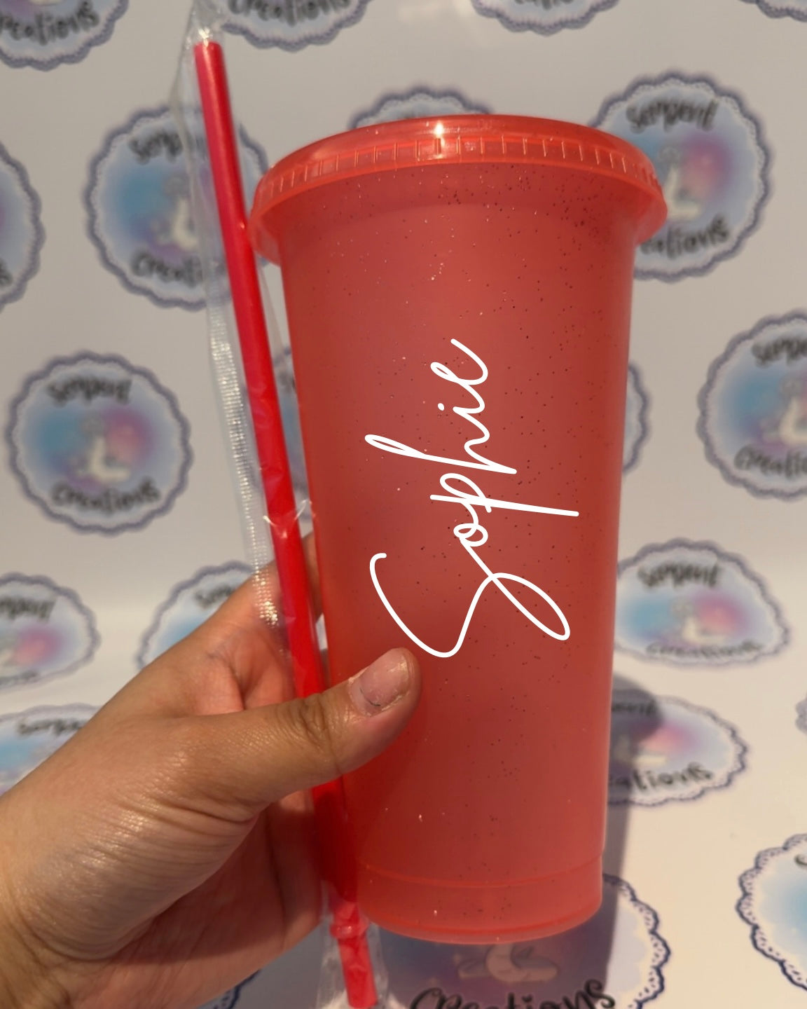 Red Glittery 24oz Cold Cup