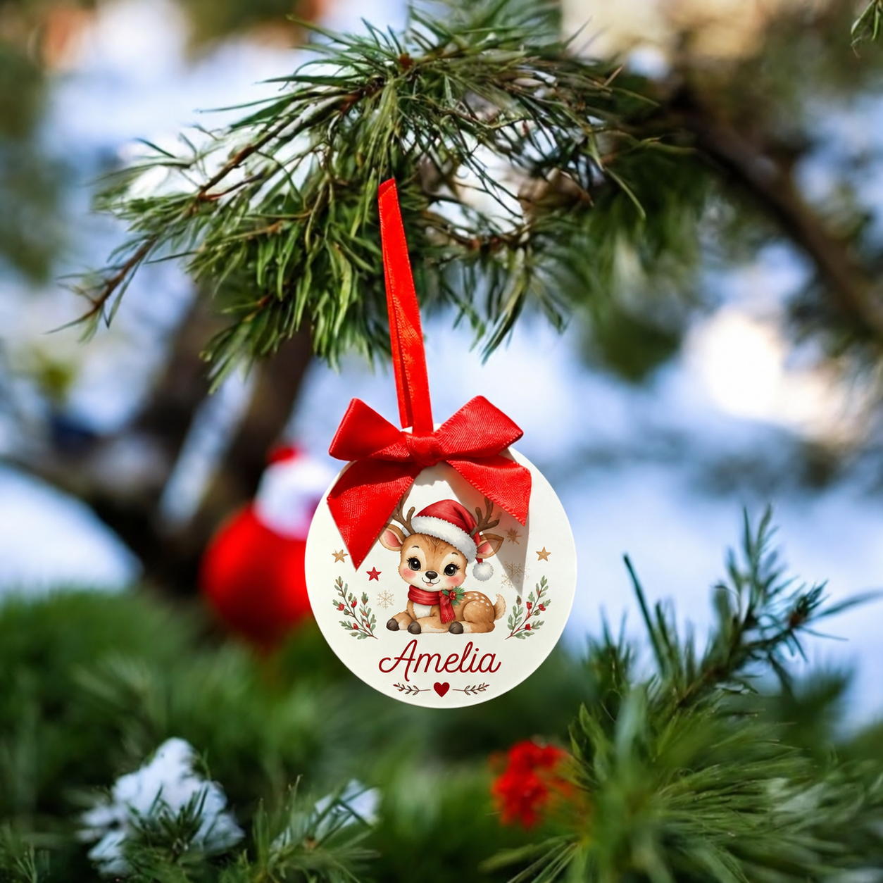 Personalised Cutesy Xmas Reindeer 2D Bauble