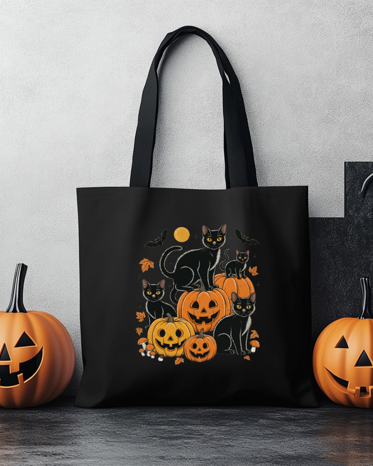 Pumpkin Kittys Black Tote Bag