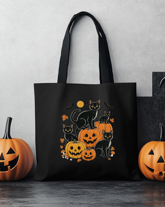 Pumpkin Kittys Black Tote Bag