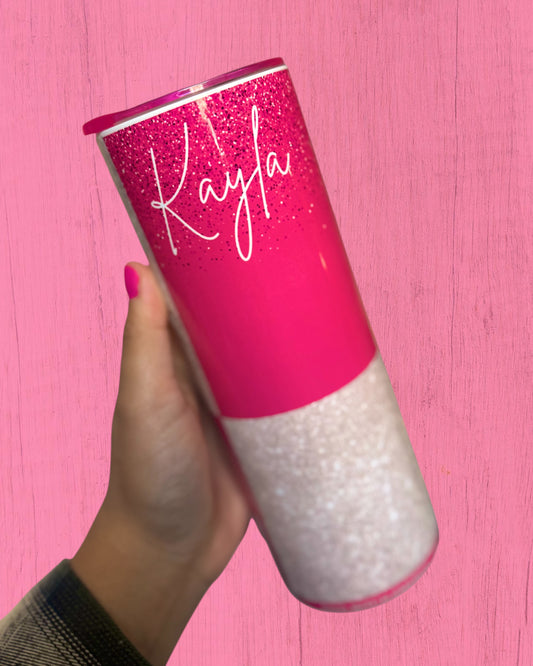 Pink & Silver Redbull 20oz Tumbler - Add a name