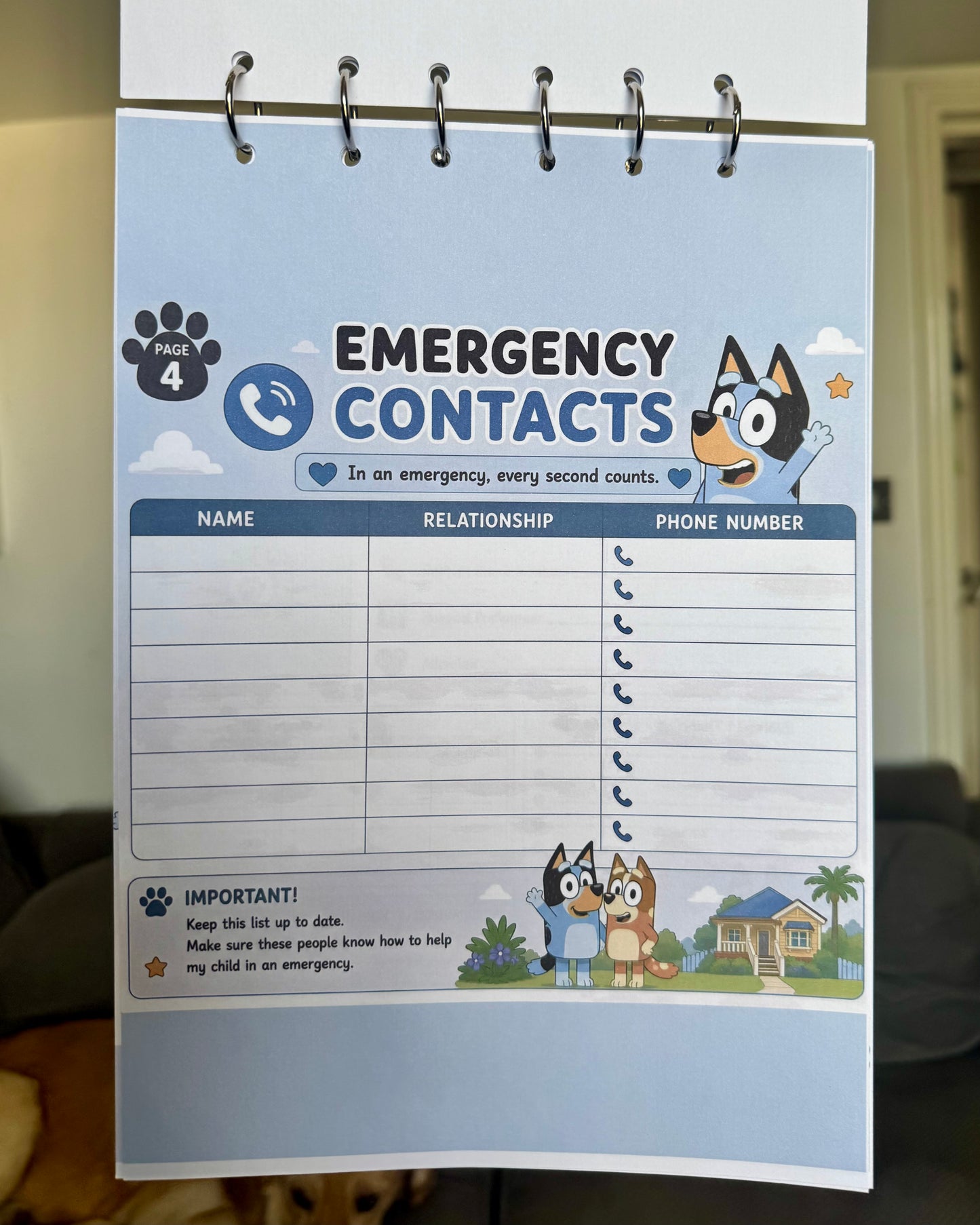 Personalised Bluey A4 Emergency Binder