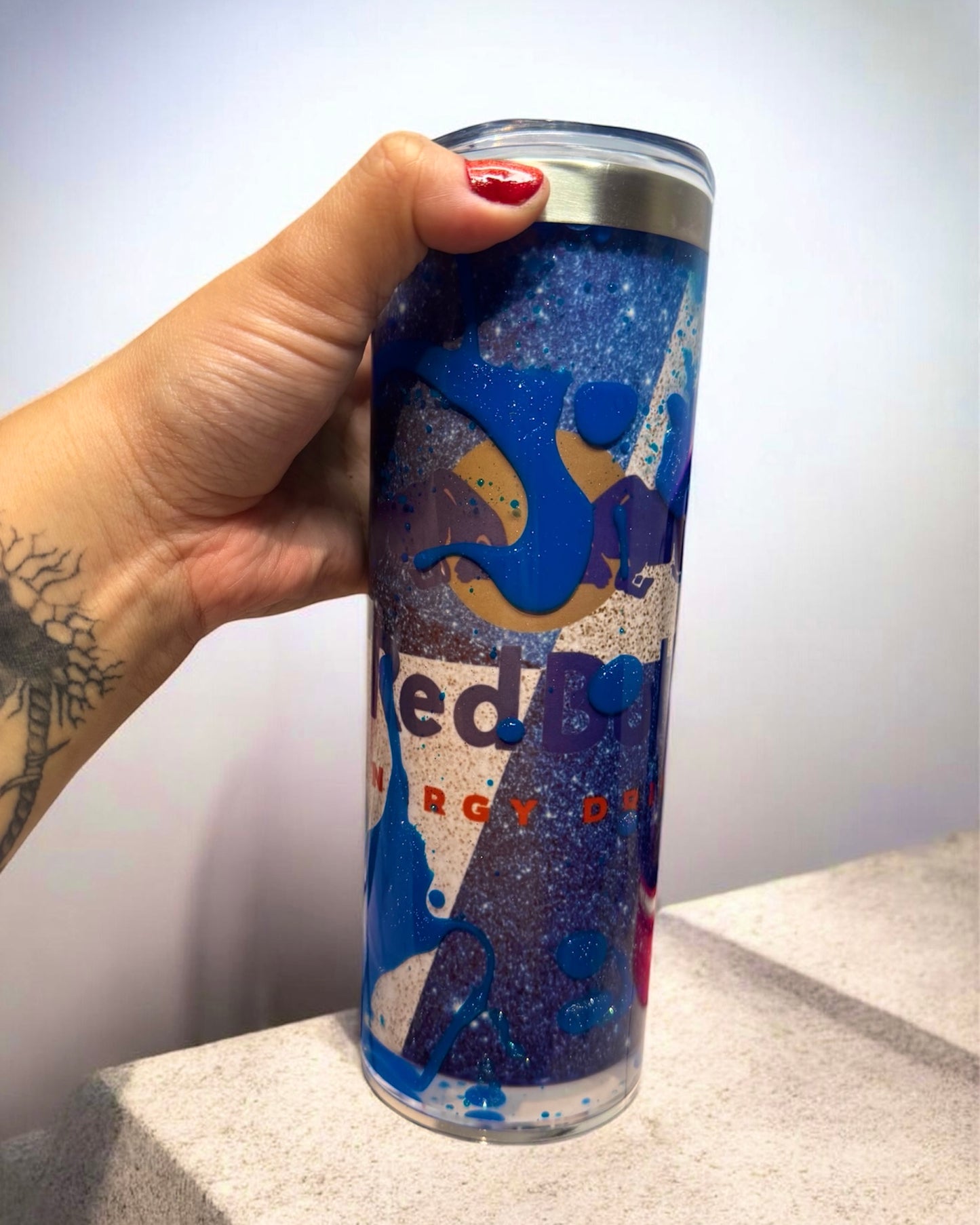 Blue Energy Drink Drip 20oz Snowglobe Tumbler