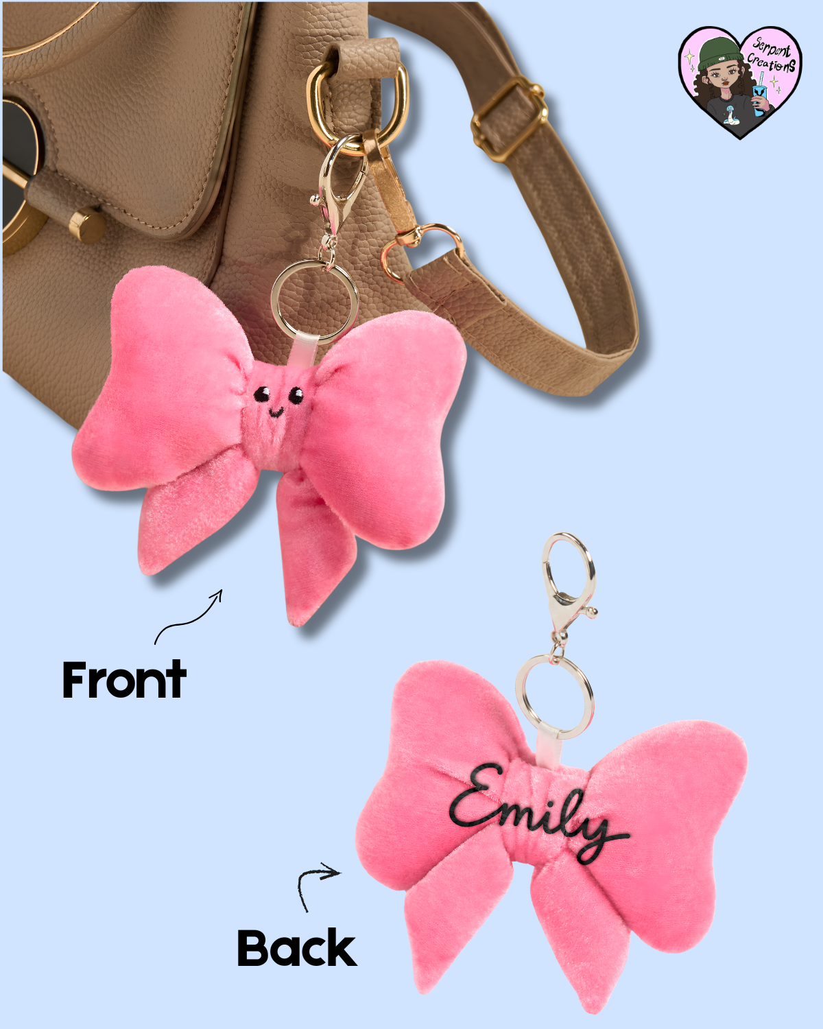 Personalised Pink Bow Plush Keyring