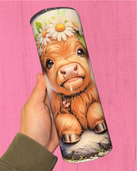 Daisy Highland Cow 20oz Tumbler - Add A Name