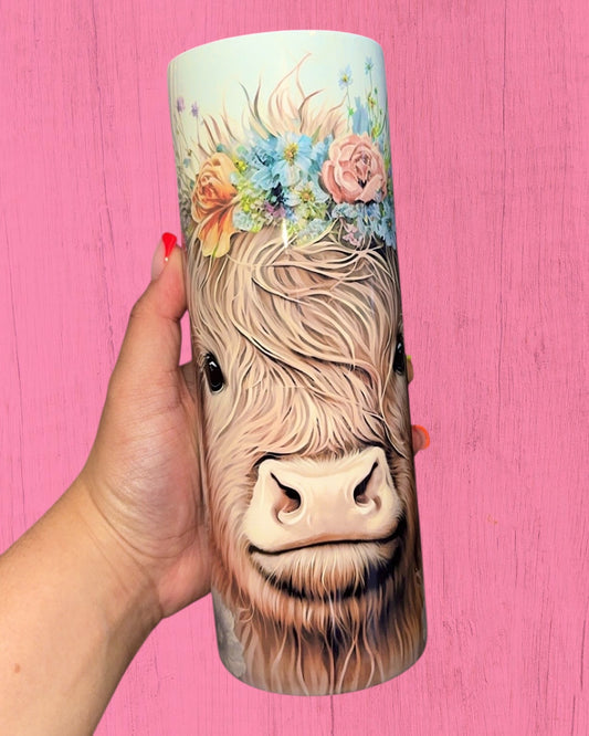 Flower Highland Cow 20oz Tumbler