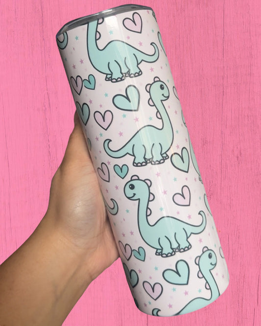 Blue Dino With Hearts 20oz Tumbler